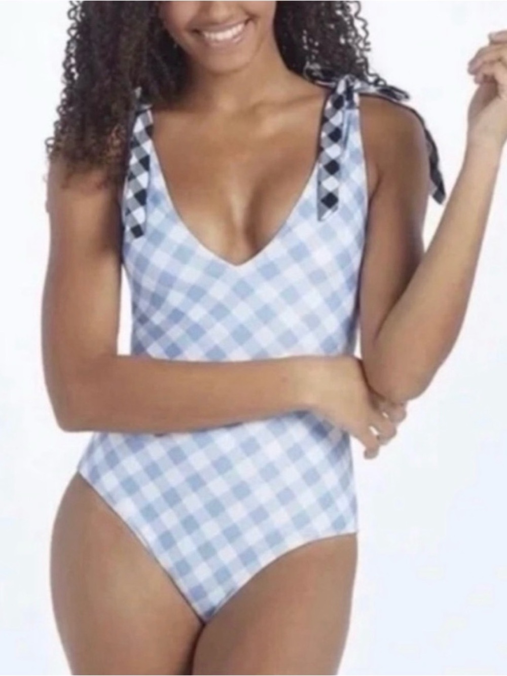 summersalt The Tie Backflip Blue and White Gingham One-Piece Swimsuit size 18